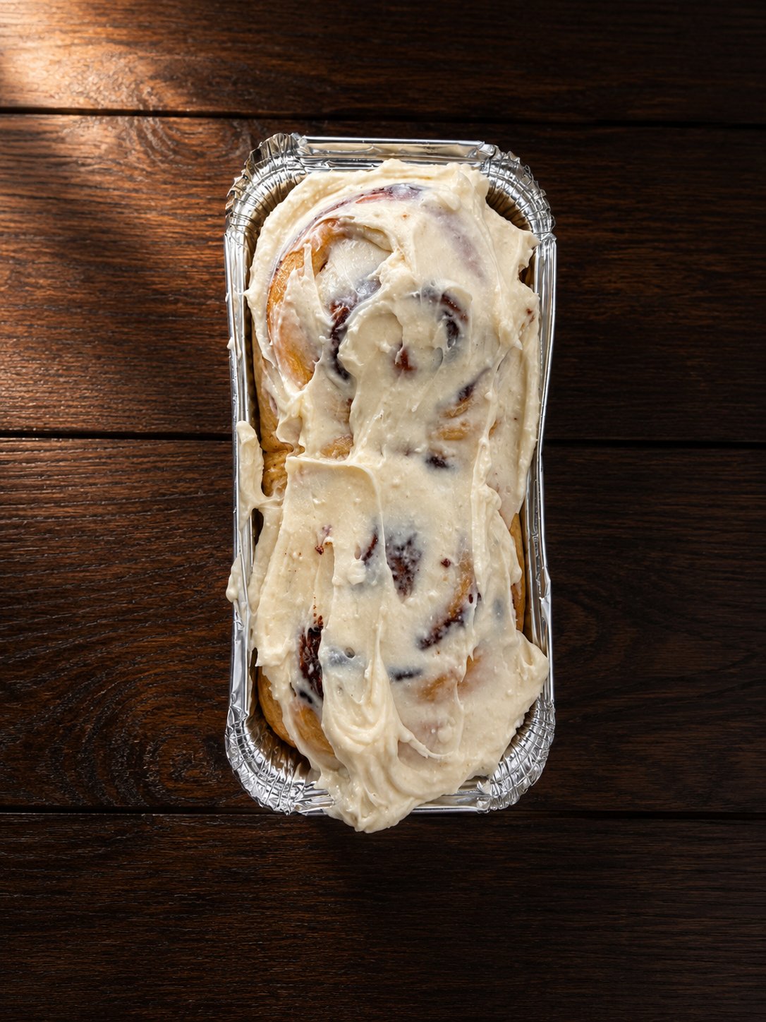 A duo pack of No Crumbs cinnamon rolls with mascarpone frosting