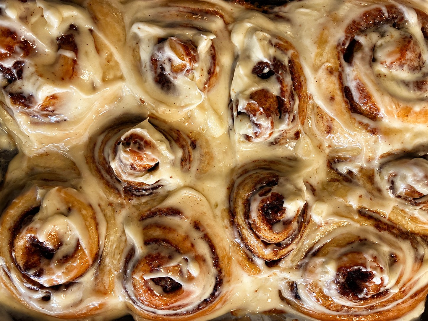 Fresh mascarpone-frosted cinnamon rolls from No Crumbs Bakery in North Brookfield, Massachusetts