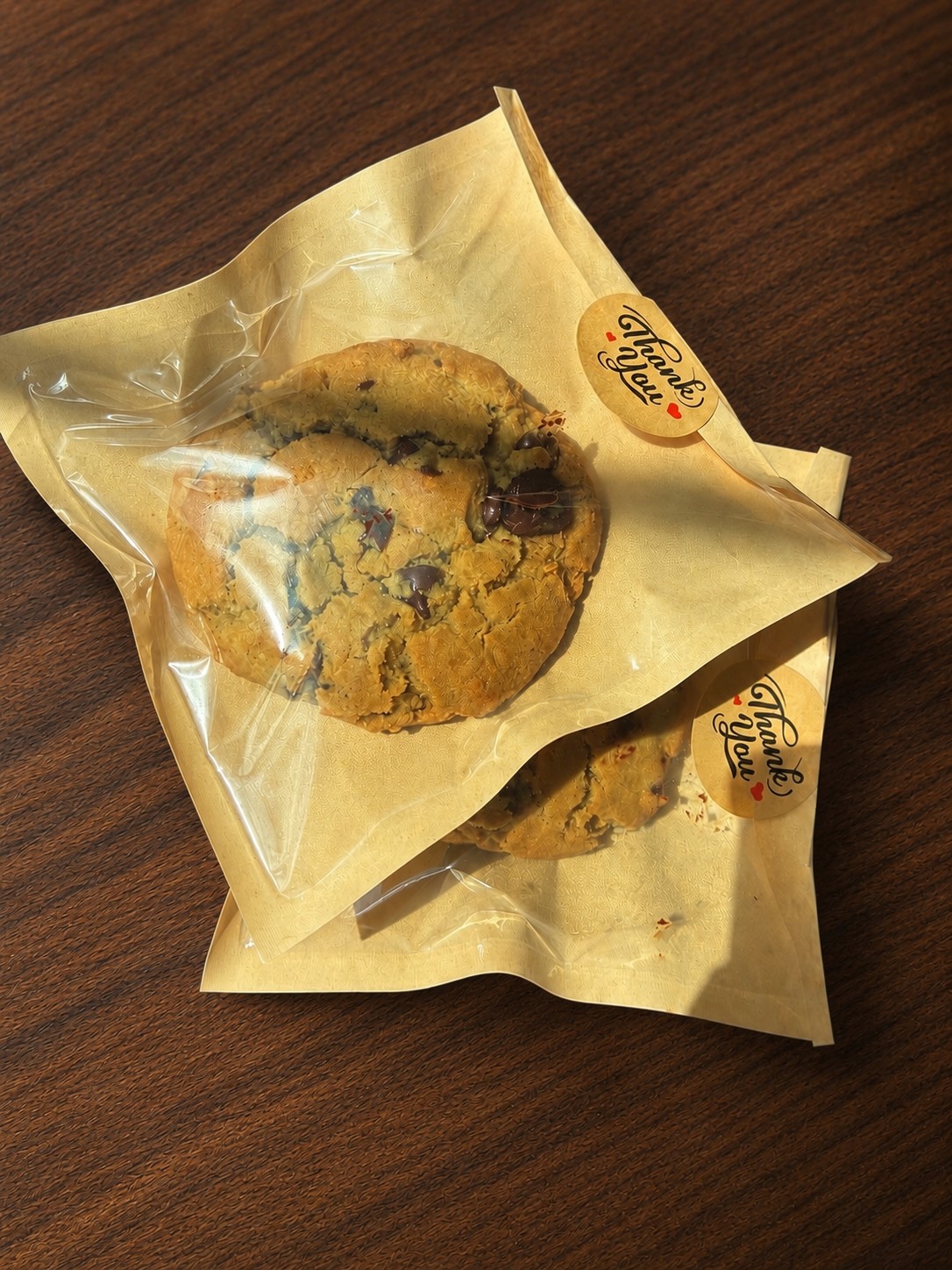 Brown butter chocolate chip cookies individually packaged for customers